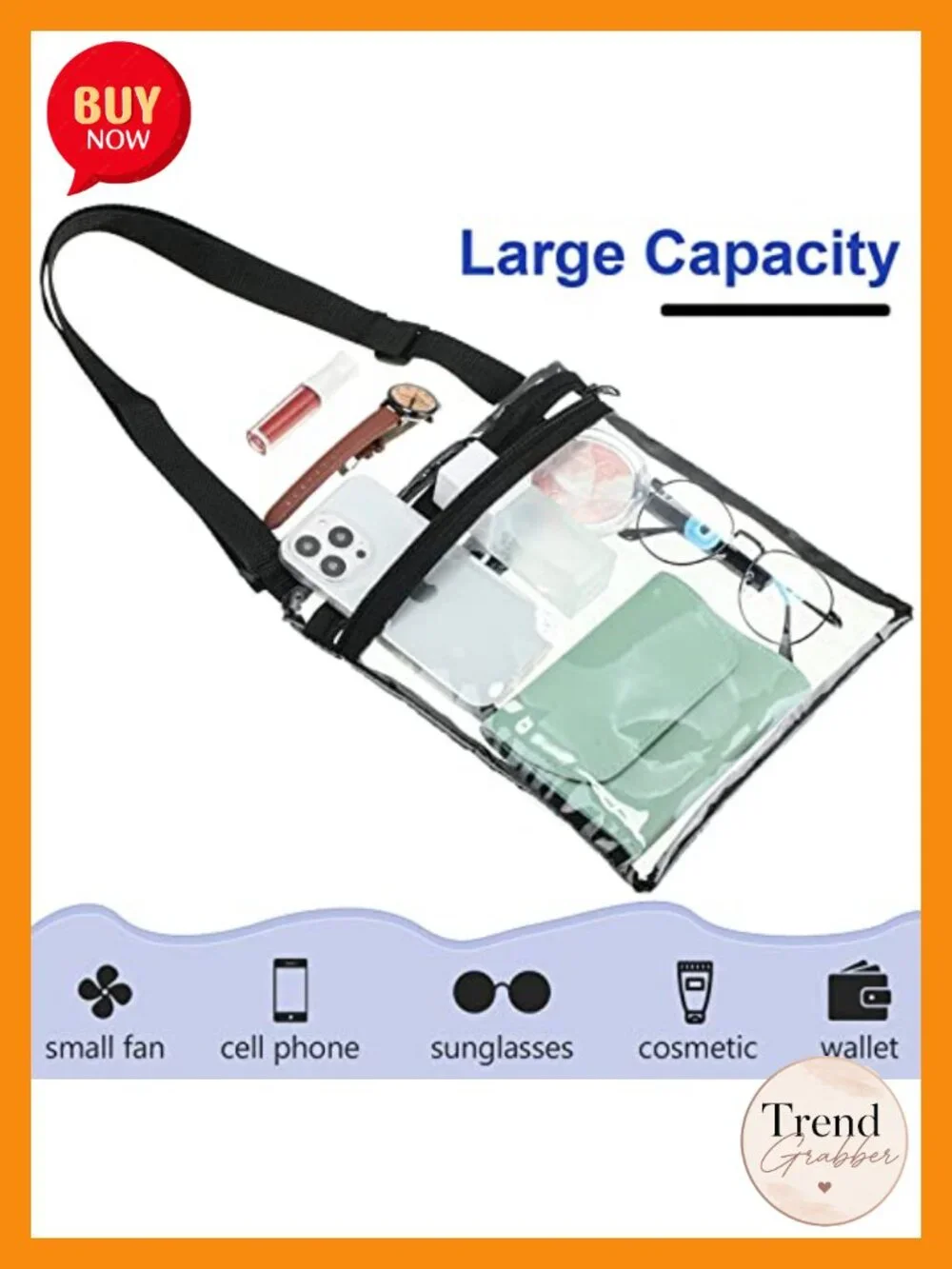 10 Pcs Clear Stadium Approved Crossbody Bags with Inner Pocket & Adjustable